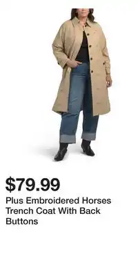 TJ Maxx Plus Embroidered Horses Trench Coat With Back Buttons offer