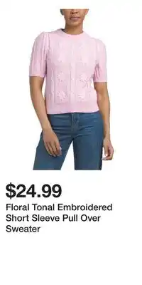 TJ Maxx Floral Tonal Embroidered Short Sleeve Pull Over Sweater offer