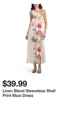 TJ Maxx Linen Blend Sleeveless Shell Print Maxi Dress offer