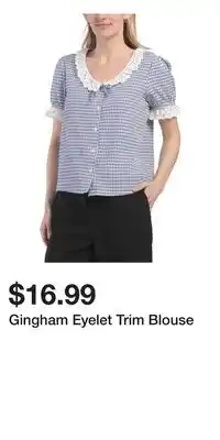 TJ Maxx Gingham Eyelet Trim Blouse offer