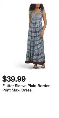 TJ Maxx Flutter Sleeve Plaid Border Print Maxi Dress offer