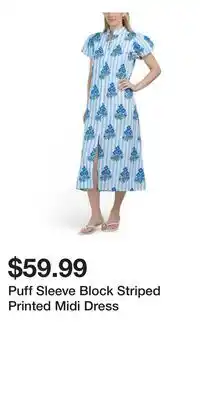 TJ Maxx Puff Sleeve Block Striped Printed Midi Dress offer