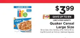 ShopRite Quaker Cereal Large Size offer