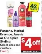 Albertsons Pantene, Herbal Essence, Aussie or Old Spice Styling offer