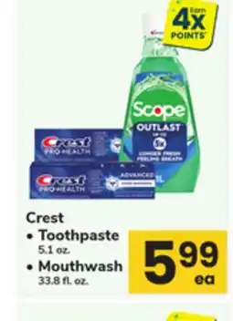 ACME Crest Toothpaste 5.1 oz. Mouthwash 33.8 fl. oz offer