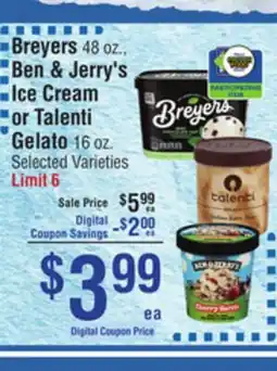 Smart & Final Breyers, Ben & Jerry's Ice Cream or Talenti Gelato offer
