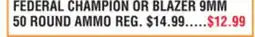 Dunham's Sports FEDERAL CHAMPION OR BLAZER 9MM 50 ROUND AMMO offer