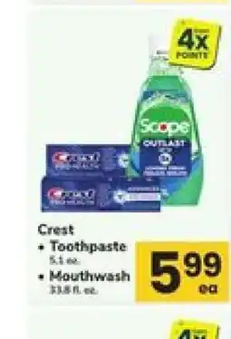 Safeway Crest Toothpaste & Mouthwash offer