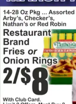 Food Universe Arby's, Checker's, Nathan's or Red Robin Restaurant Brand Fries or Onion Rings offer