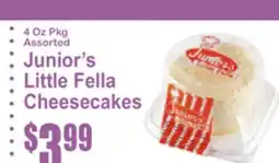 Food Universe • 4 Oz Pkg Assorted • Junior's Little Fella Cheesecakes offer