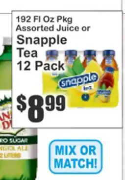 Food Universe 192 FL Oz Pkg Assorted Juice or Snapple Tea offer