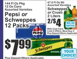 Food Universe Pepsi or Schweppes 12 Packs offer