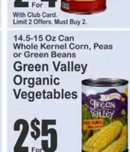Food Universe Green Valley Organic Corn, Peas or Green Beans offer