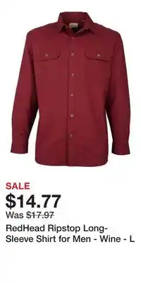 Cabela's RedHead Ripstop Long-Sleeve Shirt for Men - Wine - L offer