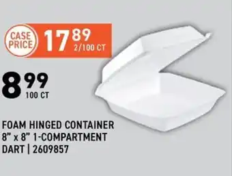 Foam hinged container 8" x 8" 1-compartment dart