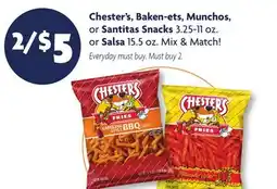 Family Dollar Chester's, Baken-ets, Munchos, or Santitas Snacks 3.25-11 oz. or Salsa 15.5 oz offer