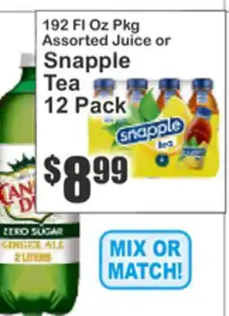 Key Food 192 Fl Oz Pkg Assorted Juice or Snapple Tea offer