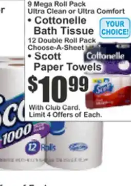 Key Food • Cottonelle Bath Tissue 12 Double Roll Pack Choose-A-Sheet • Scott Paper Towels offer