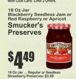 Key Food 18 Oz Jar Blackberry Seedless Jam, Red Raspberry or Apricot Preserves offer