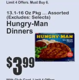Key Food 16 Oz Pkg Assorted Hungry-Man Selects Dinners offer
