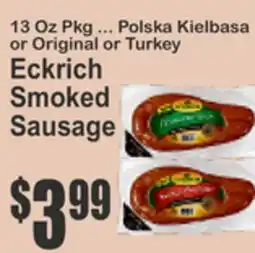Key Food Skrich Smoked Sausage ... Polska Kielbasa Original or Turkey, Ball Park Beef Franks offer