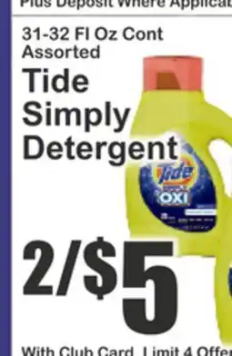 Key Food 31-32 Fl Oz Cont Assorted Tide Simply Detergent offer