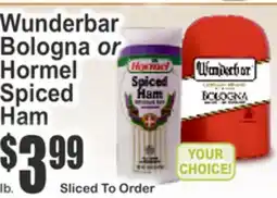 Key Food Wunderbar Bologna or Hormel Spiced Ham offer