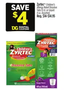 Dollar General Zyrtec Children's Allergy Relief Dissolve Tabs or Liquid offer