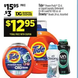 Dollar General Tide Power Pods or Liquid Laundry Detergent or Downy Beads offer