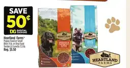 Dollar General Heartland Farms Puppy Food or Small Bites 4 lb. or Dog Food Tender & Crunchy 3.5 lb offer