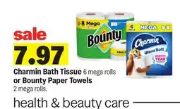 Meijer Charmin Bath Tissue 6 mega rolls or Bounty Paper Towels 2 mega rolls offer