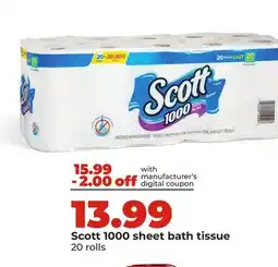 Hy-Vee Scott 1000 sheet bath tissue offer