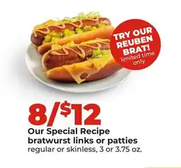 Hy-Vee Our Special Recipe bratwurst links or patties offer