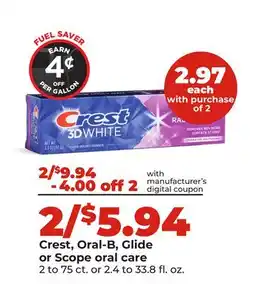 Hy-Vee Crest, Oral-B, Glide or Scope oral care offer