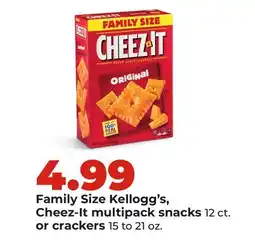 Hy-Vee Family Size Kellogg's, Cheez-It multipack snacks 12 ct. or crackers 15 to 21 oz offer