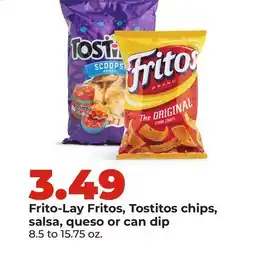 Hy-Vee Frito-Lay Fritos, Tostitos chips, salsa, queso or can dip offer