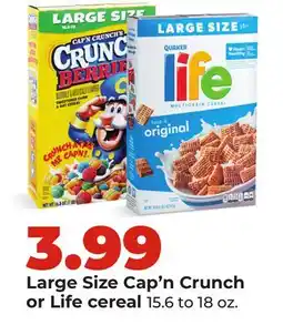 Hy-Vee Large Size Cap'n Crunch or Life cereal offer