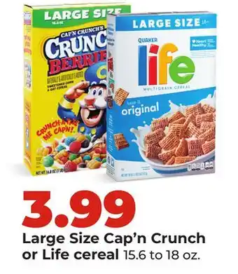 Hy-Vee Large Size Cap'n Crunch or Life cereal offer