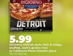 Hy-Vee DiGiorno Detroit style, thin & crispy, stuffed, Jack's gluten free or California Pizza Kitchen pizza offer