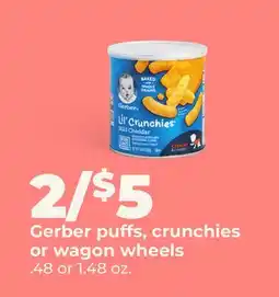Hy-Vee Gerber puffs, crunchies or wagon wheels offer