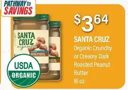 Commissary SANTA CRUZ Organic Crunchy or Creamy Dark Roasted Peanut Butter offer