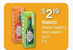 Commissary TABASCO Original, Chipotle or Green Jalapeño Sauce offer