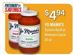 Commissary YO MAMA'S Tomato Basil or Marinara Sauce offer