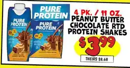Ollie's 4 PK. / 11 OZ. PEANUT BUTTER CHOCOLATE RTD PROTEIN SHAKES offer