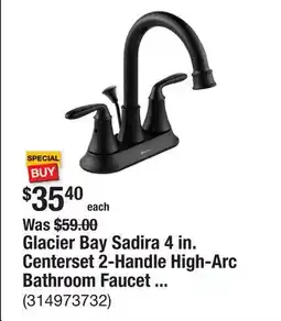 The Home Depot Glacier Bay Sadira 4 in. Centerset 2-Handle High-Arc Bathroom Faucet in Matte Black offer