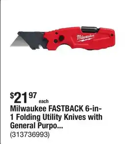 The Home Depot Milwaukee FASTBACK 6-in-1 Folding Utility Knives with General Purpose Blade offer