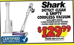 Ollie's Shark DETECT CLEAN & EMPTY CORDLESS VACUUM offer