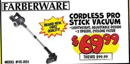 Ollie's FARBERWARE CORDLESS PRO STICK VACUUM offer