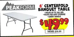 Ollie's PEAKFORM 6' CENTERFOLD BANQUET TABLE offer