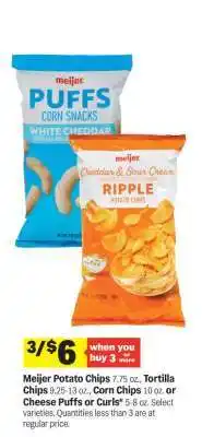 Meijer Meijer Potato Chips, Tortilla Chips, Corn Chips, Cheese Puffs or Curls offer